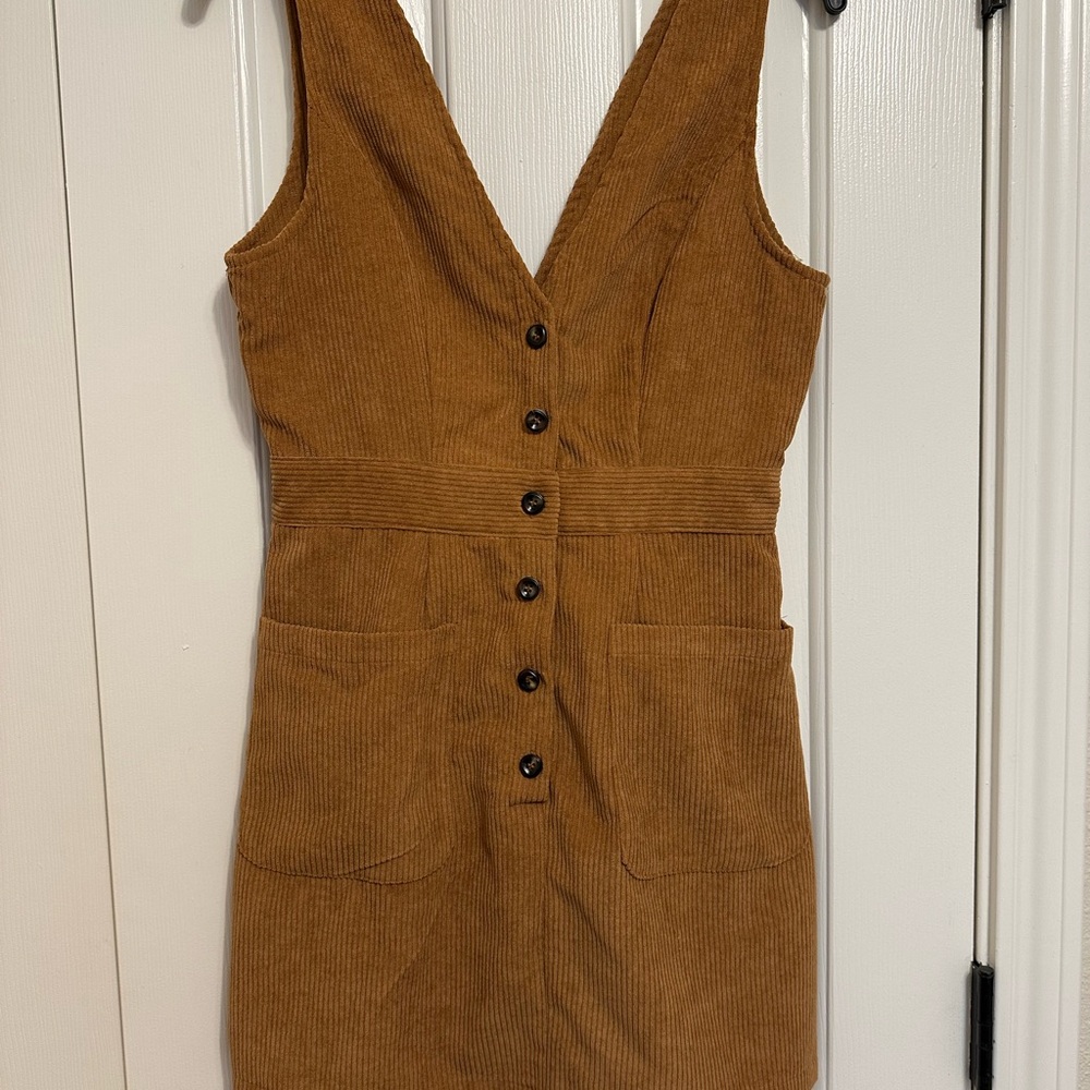 Corduroy Button-Down Dress in Brown